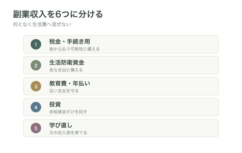 副業収入を6つの使い道に分ける図