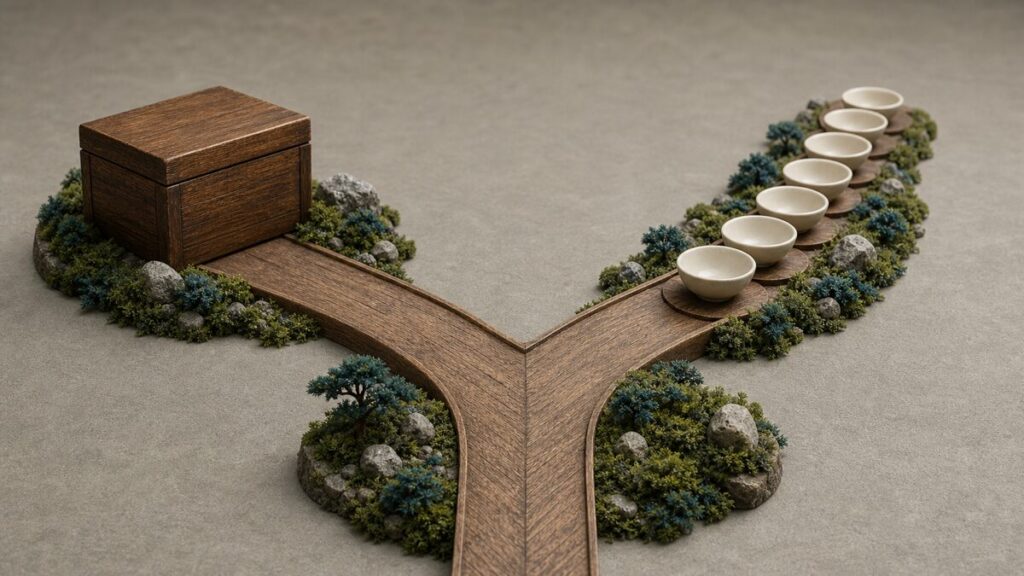退職金を大きな一時金と定期収入に分けて比べる立体図