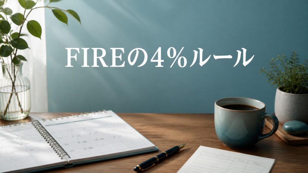 年間カレンダーと資産メモを並べてFIREの4%ルールを考える写真風画像